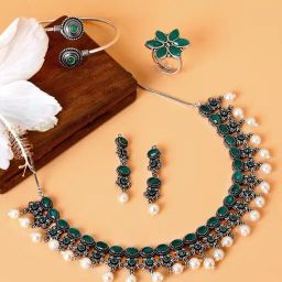 Teejh Pitara Collection Urmi Green Oxidized Jewellery Set-picture-20