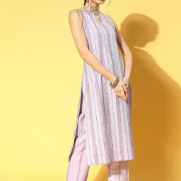 Yufta Pink Pure Cotton Printed Kurta Pant Set-image-13