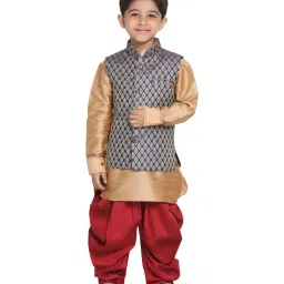 VASTRAMAY Kids Rose Gold & Navy Self Pattern Kurta Set image 1