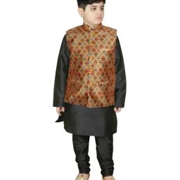SG Yuvraj Kids Yellow & Black Printed Full Sleeves Kurta Set-picture-28