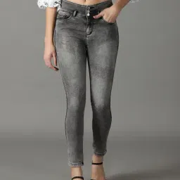 SHOWOFFFF Grey Embellished Slim Fit High Rise Jeans-image-17