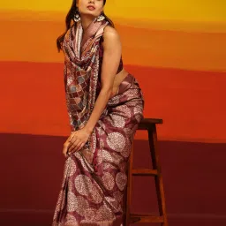 Silk Land White & Maroon Silk Woven Banarasi Saree With Unstitched Blouse image 5