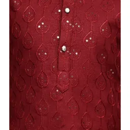 Ahhaaaa Kids Maroon & White Embellished Full Sleeves Kurta With Pyjamas image 5