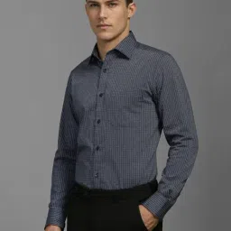 Louis Philippe Navy Cotton Regular Fit Striped Shirt image 3