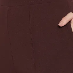 MADAME Dark Brown Regular Fit Mid rise Trousers image 5