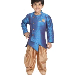 VASTRAMAY Kids Deep Turquoise & Rose Gold Self Pattern Sherwani Set image 1