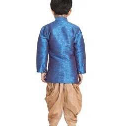 VASTRAMAY Kids Deep Turquoise & Rose Gold Self Pattern Sherwani Set image 2