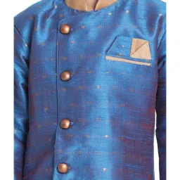 VASTRAMAY Kids Deep Turquoise & Rose Gold Self Pattern Sherwani Set image 4
