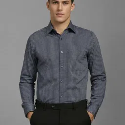Louis Philippe Navy Cotton Regular Fit Striped Shirt image 1