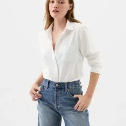 GAP White Solid Long Sleeves Oxford Shirt-image-8