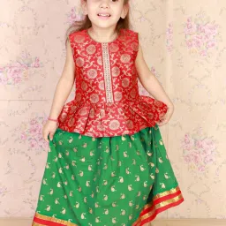 TWISHA Kids Red & Green Floral Print Top Set image 4