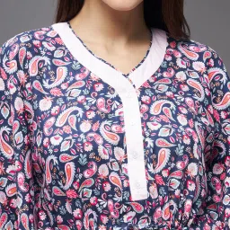 Miss Chase Navy & Pink Rayon Printed Kaftan Nighty image 5