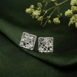 Silberry 92.5 Sterling Silver Square Jewel Stud Earrings for Women-picture-25