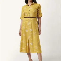 Akkriti by Pantaloons Mustard Floral Print Shirt Dress-image-15