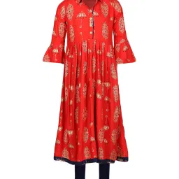 Aarika Kids Red & Navy Cotton Printed Kurti & Leggings Set image 1