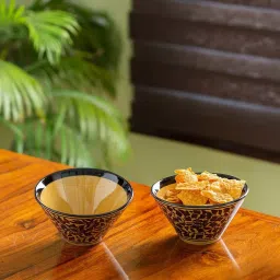 ExclusiveLane Yellow & Brown Ceramic Serving Bowl - Set of 2 image 1