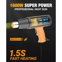 FEDUS Gun Hot Air Gun 1600 W 2 Temperature Settings 1.5 Sec Heating Speed Orange, Black image 2