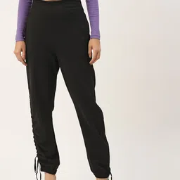 Antheaa Women Black Comfort Loose Fit High-Rise Ruched Terry Joggers Trousers-image-28