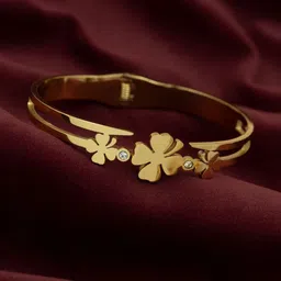 ARTKLIM Stainless Steel Gold-Plated Stones Studded Clover Charm Bangle-Style Bracelet-picture-10