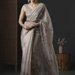 Mitera Floral Zari Organza Saree-image-89