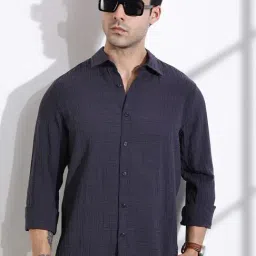 Thomas Scott Dark Grey Slim Fit Textured Shirt-image-57