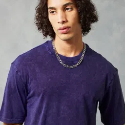 Bewakoof Blue Cotton Loose Fit Self Design T-Shirt-picture-43