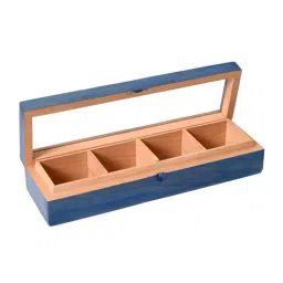 Unravel India Blue & Brown Wood Utility Storage Box - Set of 1 image 5