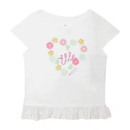 Elle Kids White Cotton Printed T-Shirt image 1