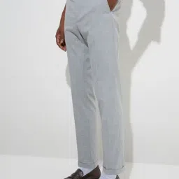 WES Formals by Westside Grey Self Pattern Relaxed-Fit Mid-Rise Trousers-picture-46
