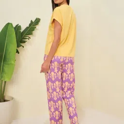 Sweet Dreams Mimosa Yellow Regular Fit Printed Short Sleeves Nightsuit image 2