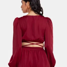 Zink London Maroon Regular Fit Crop Top image 2