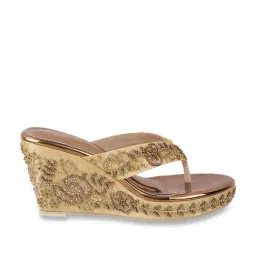 Princess by Metro Women's Antique Gold Thong Wedges-picture-10