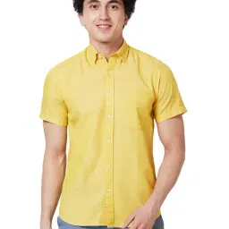 ColorPlus Yellow Cotton Linen Tailored Fit Shirt-picture-15