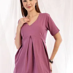 House Of Zelena Gathered or Pleated V-Neck Cotton Maternity Peplum Top-image-81
