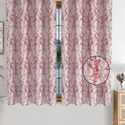 AJISH Maroon & White Set of 2 Floral Window Curtain-picture-12