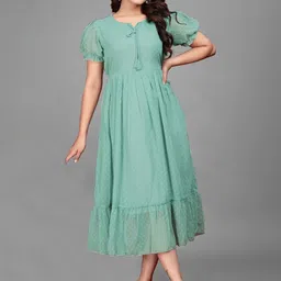QENA Polka Dot Print Puff Sleeve Georgette Fit & Flare Midi Dress-picture-48