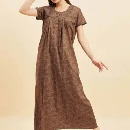 Sweet Dreams Khaki Cotton Printed Night Gown-image-40