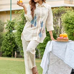 VIBE VISION Embroidered Pure Cotton Shirt Collar Shirt With Trousers-picture-25