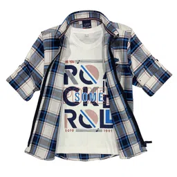 CAVIO Full Sleeves Checkered Shirt With Tee - White & Blue-picture-24