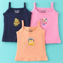 Bodycare Cotton Knit Sleeveless Slips Text & Shark Print Pack of 3 - Pink Dark Peach & Navy Blue-picture-9