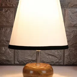 Devansh Cotton Round Small Natural Wood Table Lamp - White And Black-picture-27