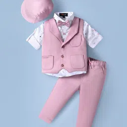 Robo Fry Lycra Knit Full Sleeves Printed 3 Piece Party Suit With Bow & Hat - Pink-picture-13