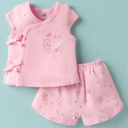Zero Sinker Knit Sleeveless Shorts Night Suit With Space & Animal Print - Pink-picture-43