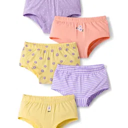 Honeyhap Premium Cotton Elastane Knit Floral Printed Panties With Bio Finish Pack of 5 - Lilac & Yellow-image-12