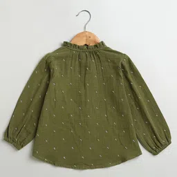 Sweetlime by A.S Cotton Woven Full Sleeves Floral Printed Top - Green image 3