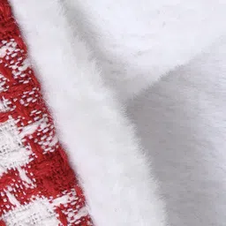 Kookie Kids Full Sleeves Checkered Fur Winter Jacket With Knot Detailing - Red & White image 3