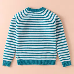 Yellow Apple Knit Full Raglan Sleeves Striped Sweater with Reversible Sequins - Teal Blue image 3