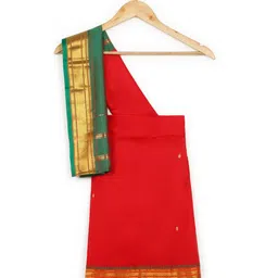 Little Ginnie Kanjivaram Zari Border Detailed Saree With Half Sleeves Blouse - Red image 4