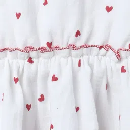 Taffykids 100% Cotton Sleeveless Hearts Printed Lace Detailed Peplum Top - White & Red image 4