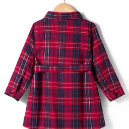 Babyhug Cotton Woven Full Sleeves Shirt Dress & Belt with Checks Print - Red image 3
